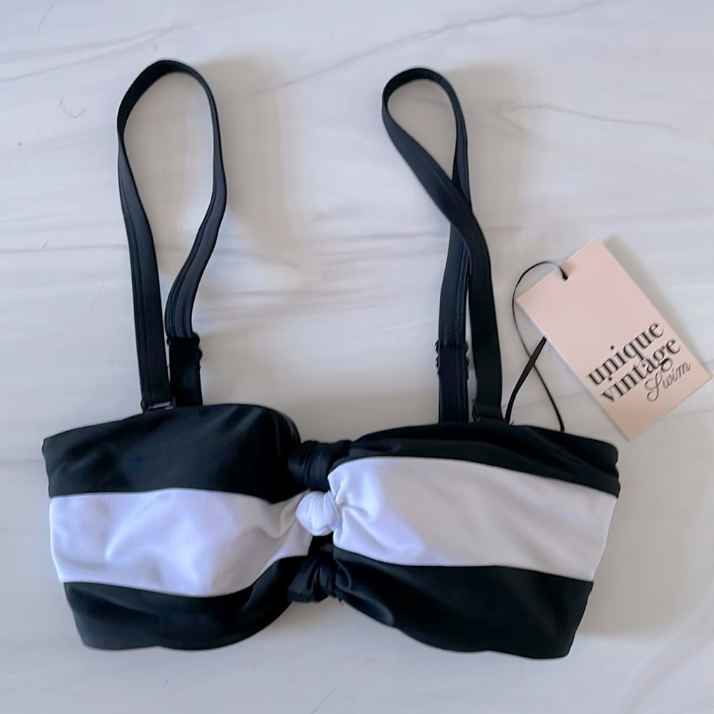 Unique Vintage Swim Black and White Bikini Top- Size XS- NWT